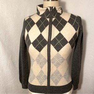 Pure 2 ply cashmere XS cashmere zip front sweater. Grey, oatmeal